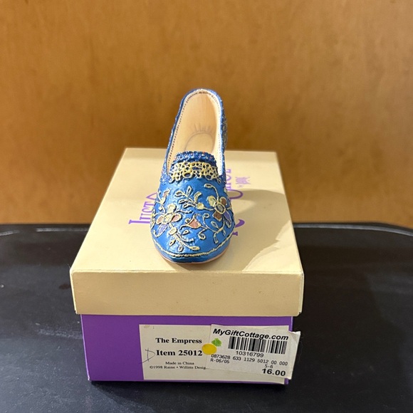 Just The Right Shoe Blue and Gold Embroidered Heels - Picture 3 of 5